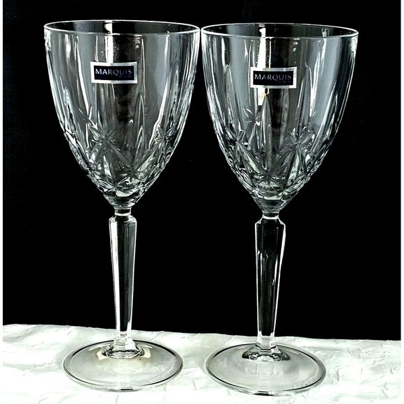 2 Waterford Sparkle Wine Glasses 8.2" Marquis fine Crystal toasting goblets vtg - Picture 2 of 8